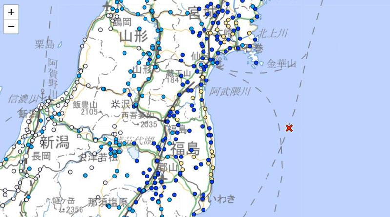 日本福島縣外海當地時間4日中午12時16分左右，發生規模6地震，最大震度為4級，深度40公里，但未有引發海嘯風險。截自日本氣象廳