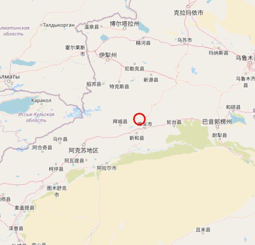 德國地球科學研究中心表示，中國新疆10日晚間發生規模5.7的地震。 圖／擷取自GFZ