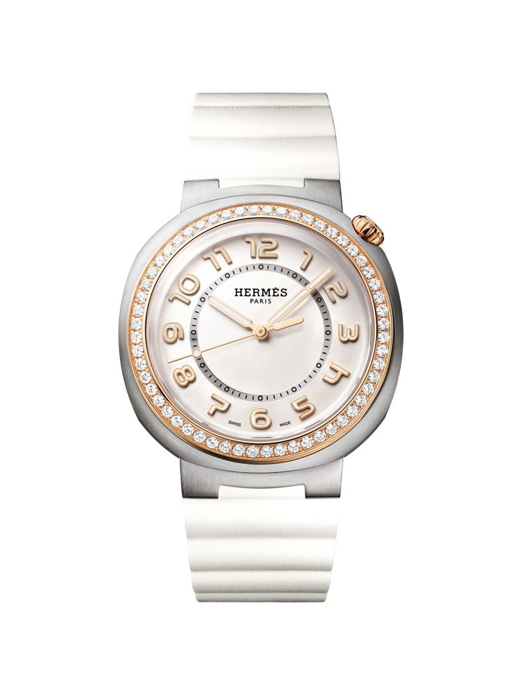 Hermès Cut自動上鍊腕表，精鋼和玫瑰金雙色鑲鑽款，56萬6,500元。圖／愛馬仕提供