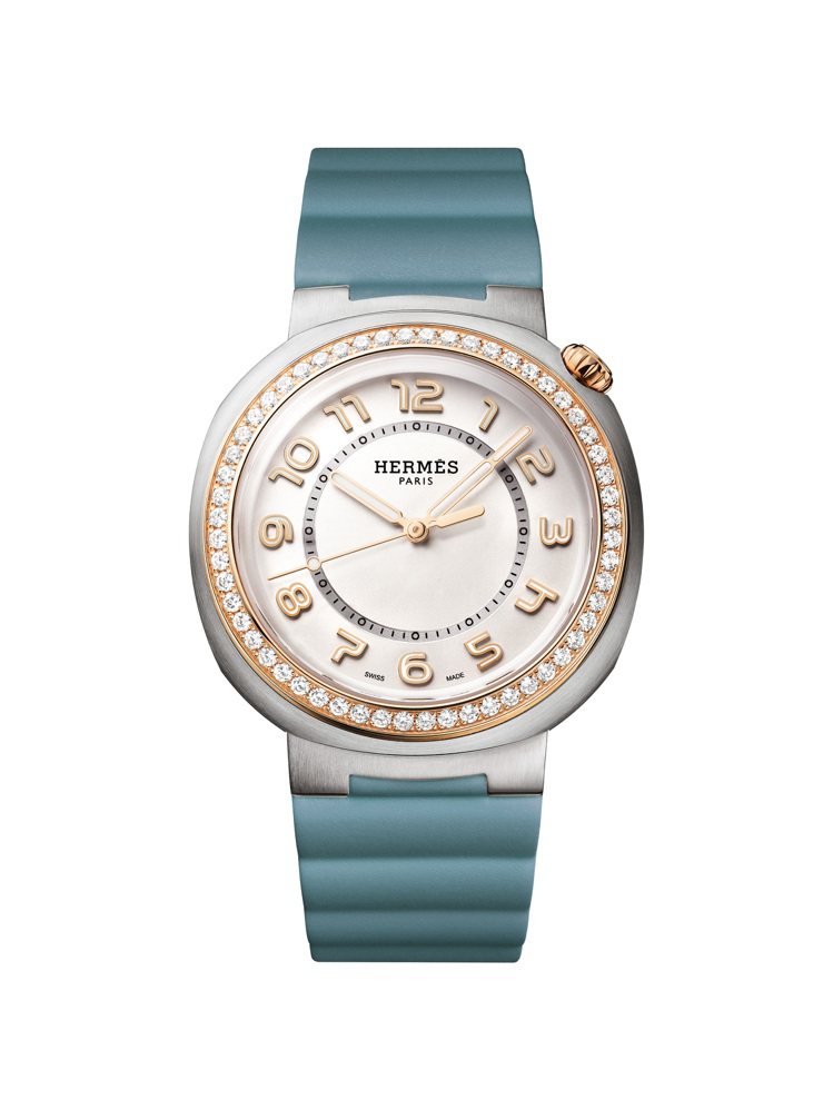 Hermès Cut自動上鍊腕表，精鋼和玫瑰金雙色鑲鑽款，56萬6,500元。圖／愛馬仕提供