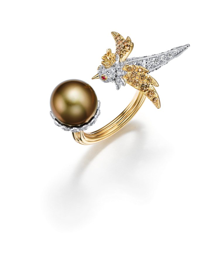 Jean Schlumberger by Tiffany 石上鳥珍珠系列戒指。圖／Tiffany提供