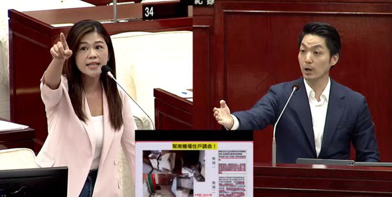 台北市長蔣萬安赴市議會專案報告答詢，和議員洪婉臻為了視察南機場時間爭吵。圖／取自議會直播。