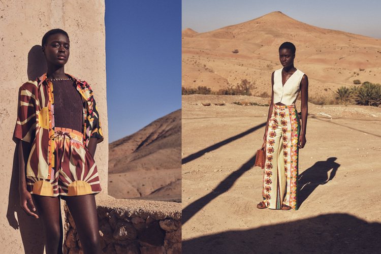 法國時尚品牌Sandro這季再度攜手藝術家Louis Barthélemy，把摩洛哥、南法的氛圍加入，打造出全新又引人入勝的迷你系列服裝。圖／Sandro提供