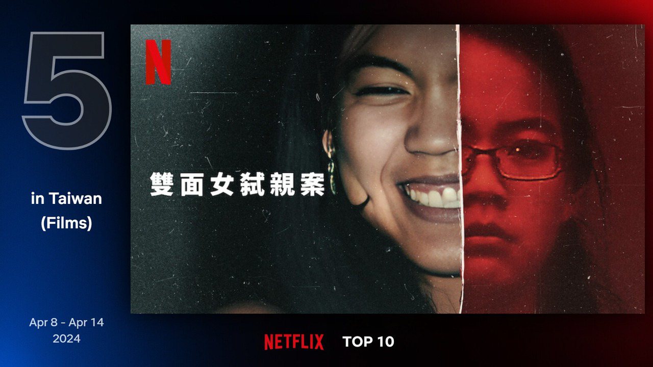 Netflix 最新TOP 10熱門電影片單第五名－《雙面女弒親案》。圖/Netflix