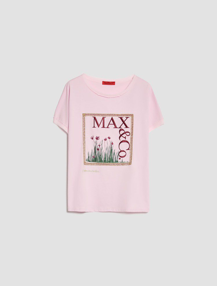 MAX&Co.花卉方型Logo T恤粉色款，7,000元。圖／MAX&Co.提供