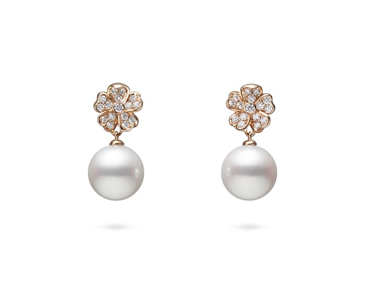 Mikimoto Cherry Blossom系列珍珠鑽石耳環，13萬元。圖／MIKIMOTO提供
