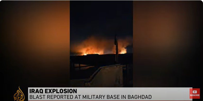 伊拉克中部巴比倫省一處軍事基地稍早傳出大規模爆炸，已知造成1死8傷。圖／擷取自YouTube