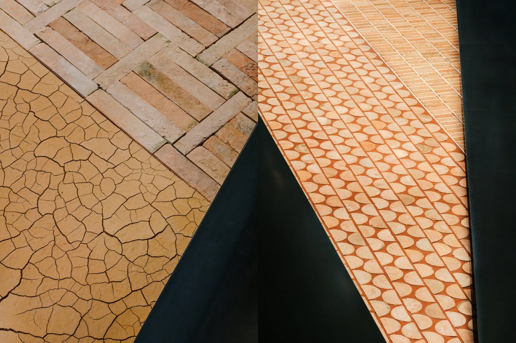 2024年米蘭設計周愛馬仕展出現場透過「磚塊、石頭、石板、木材和地層」勾勒以大地...