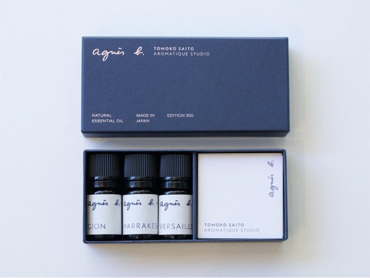 agnès b.與調香師齋藤智子合作，推出限定香氛禮盒，分別捕捉京都祇園、凡爾賽和馬拉喀什的城市氣息。圖／agnès b.提供
