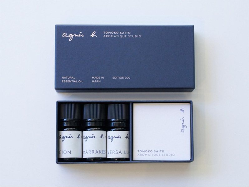 agnès b.与调香师斋藤智子合作，推出限定香氛礼盒，分别捕捉京都祇园、凡尔赛和马拉喀什的城市气息。图／agnès b.提供