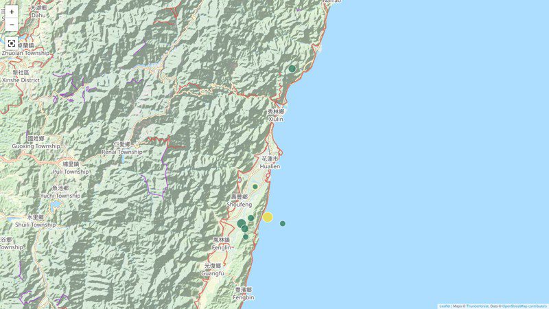 昨天起共發生多起極淺層地震，深度最淺僅1.1公里。圖／取自氣象署官網