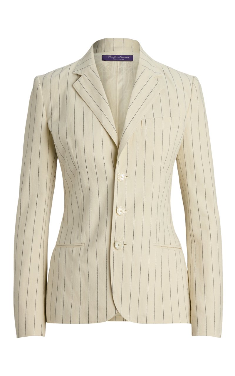Ralph Lauren顶级女装系列Collection SKYE细条纹亚麻夹克。图／Ralph Lauren提供