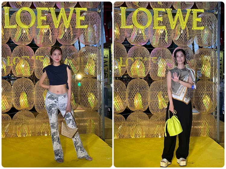9m88（左）和香港女星Sophy Wong今晚出席了Loewe 2024 Paula's Ibiza夜市活動、大秀熱力美聲。記者釋俊哲／攝影