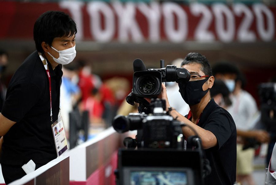東京奧運電視攝影人員。法新社