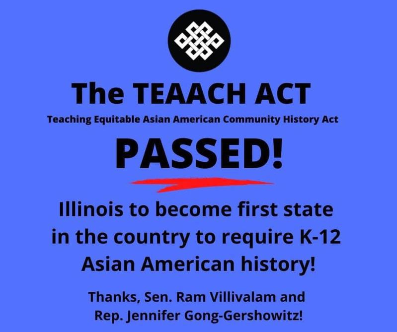 伊州亚裔核心工作小组发布TEAACH法案过关。(Asian American Caucus脸书)(photo:UDN)