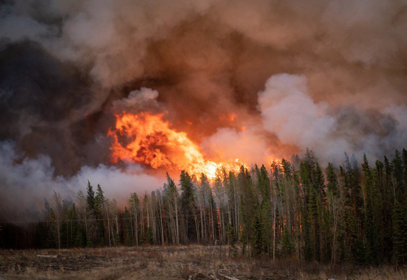 这些野火5月初从加拿大西部开始，导致亚伯达省(Alberta)进入紧急状态，有数以万计的人们进行疏散。（取材自推特）(photo:UDN)
