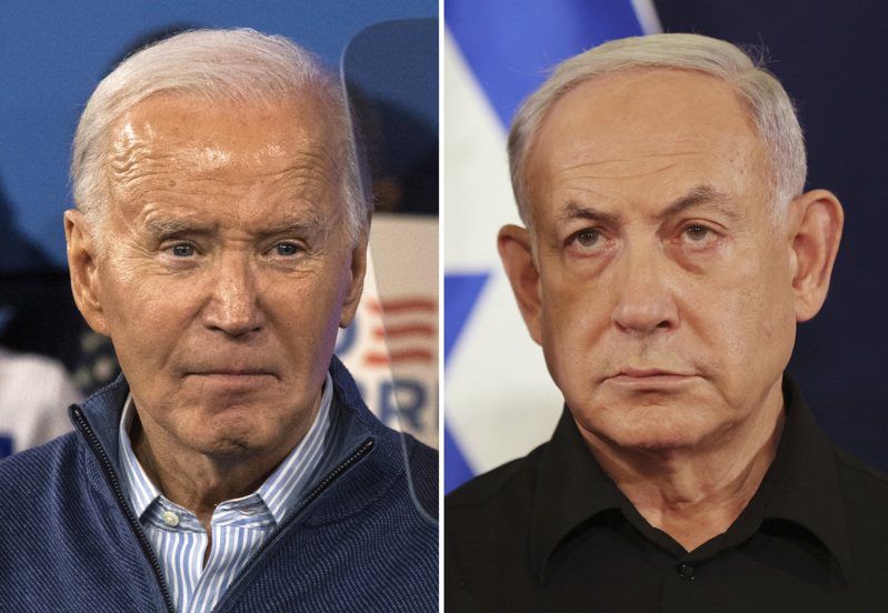 為以色列是否繼續掃蕩南部加薩走廊的哈瑪斯殘部，以色列總理內唐亞胡(右)與拜登總統意見相左，兩人近乎公開決裂。(美聯社)